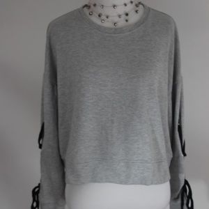 CUPIO Light Gray Round Neck Long Sleeve Crop Top